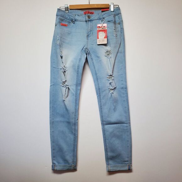 NEW Wax‎ Jean Collection Size 5 Los Angeles Skinny Jeans Light Wash Distressed - Picture 1 of 16